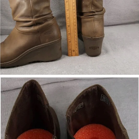Keen Boots Akita Womens 8.5 Brown Leather Pull On Wedge Knee High Round Toe - Picture 6 of 7